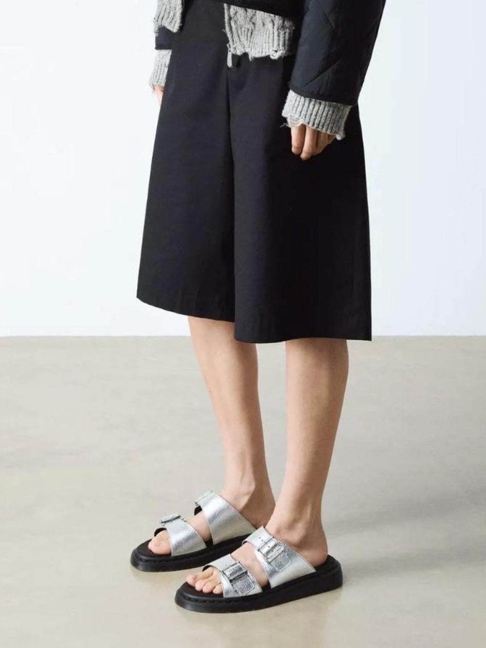 Dr. Martens Silver Josef Bronx Suede Leather Sandals